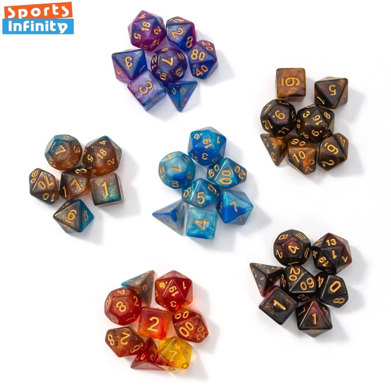 7pcs/set Dual Color Multi Sided Number Dice for TRPG TPG Cthulhu COC Running Team Table Board Game Dnd Dice Set Polyhedral Dice