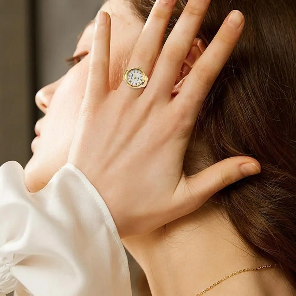 Moda vintage presente elástico anéis relógio digital redondo quartzo anéis de dedo anel relógio