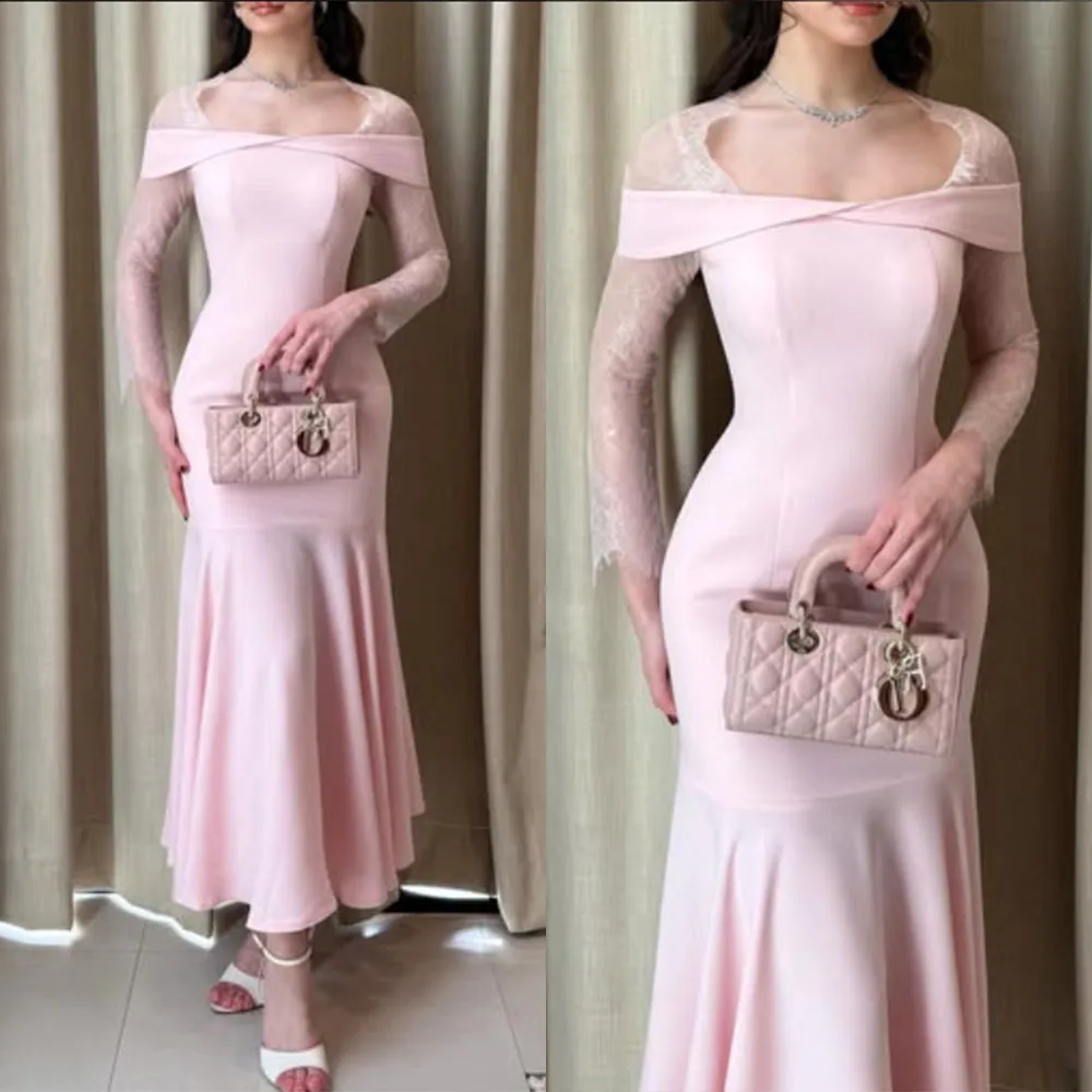 

High Quality Customized Elegant Pink Off-the-Shoulder Mermaid Gown with Fitted Formal Dress for Prom Banquet & Wedding Guest