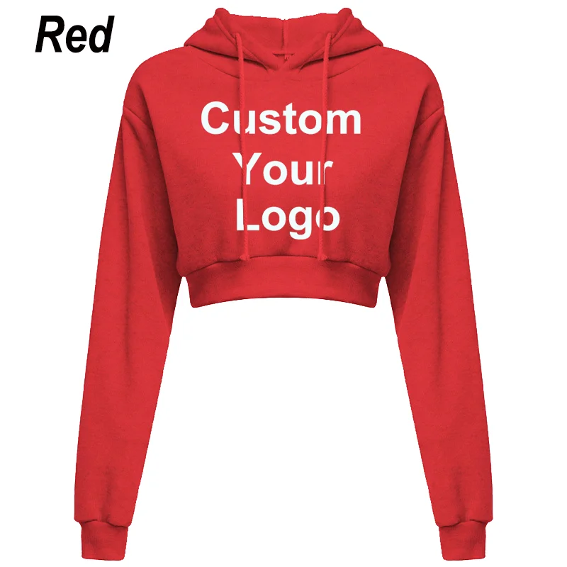 New Fashion Custom Your Logo Women Hoodie Sweatshirt Short Top Coat Sport Pullover Hooded Tops Female Autumn Winter Clothes Crop