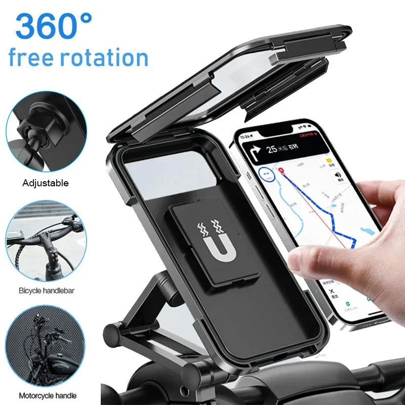 Handlebar/Rearview Waterproof Bicycle Mobile Phone Holder Support Universal Motorcycle GPS 360°Swivel Adjustable Bike Holder