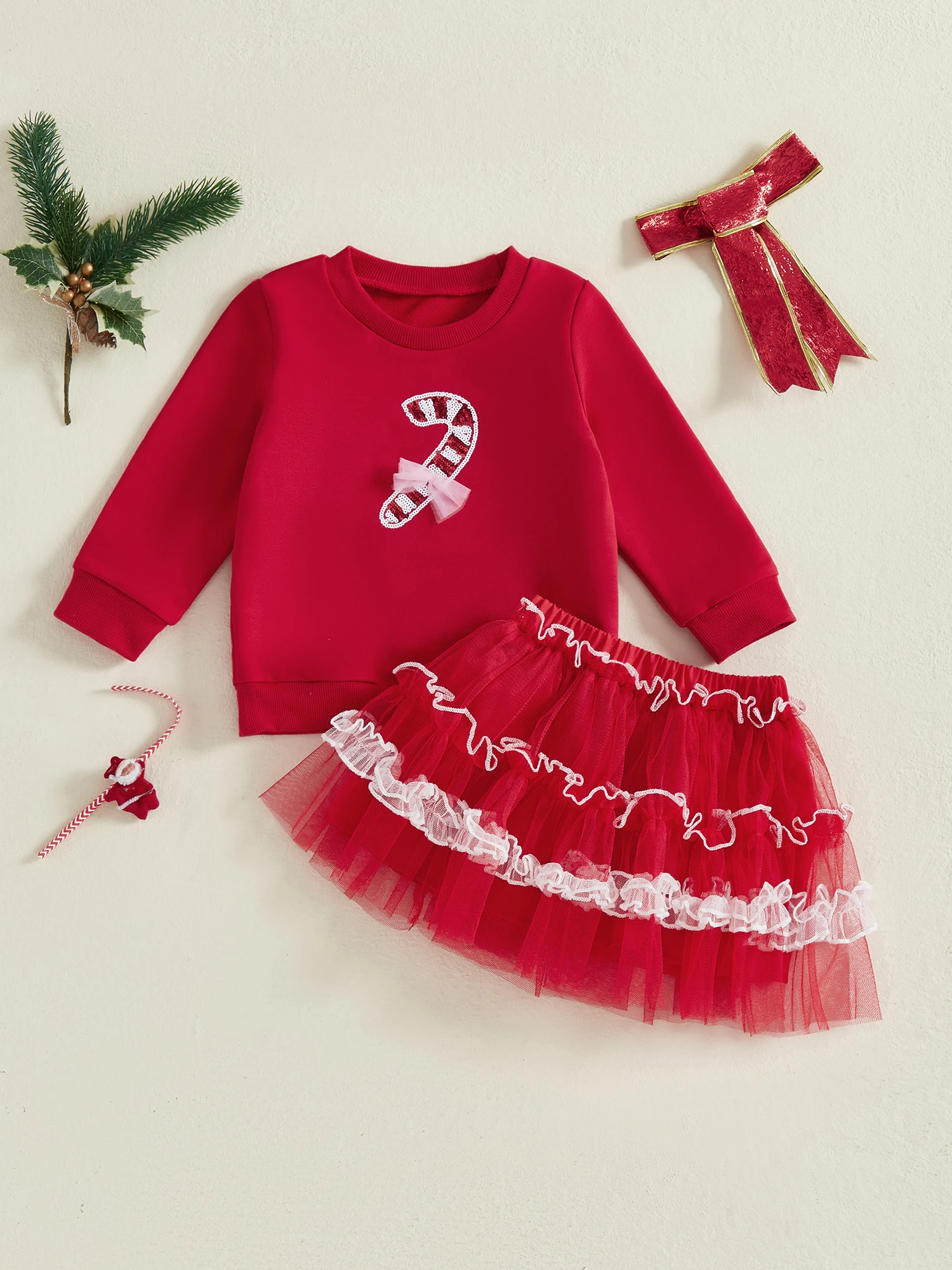 

Girls Winter Holiday Set Cozy Crew Neck Sweater with Sparkly Tulle Skirt - Festive 2-Piece Outfit for Christmas