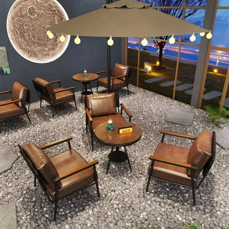 Retro Metal Restaurant Furniture Booth Sofa and Table and Chair Set for Cafe Bar Milk Tea Shop Dessert Shop-Commercial Use