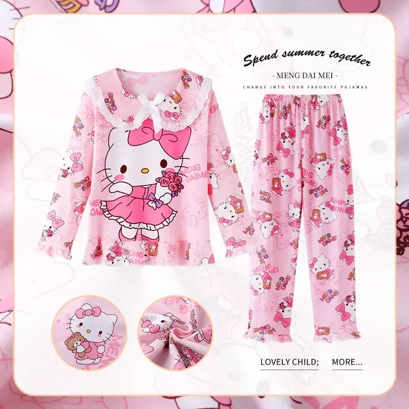 

Hello Kitty Cinnamoroll Anime Sanrio Kawaii Children Shirt Pants Pajamas Cute Princess Long Sleeve Homewear Cloth Gifts for Kids