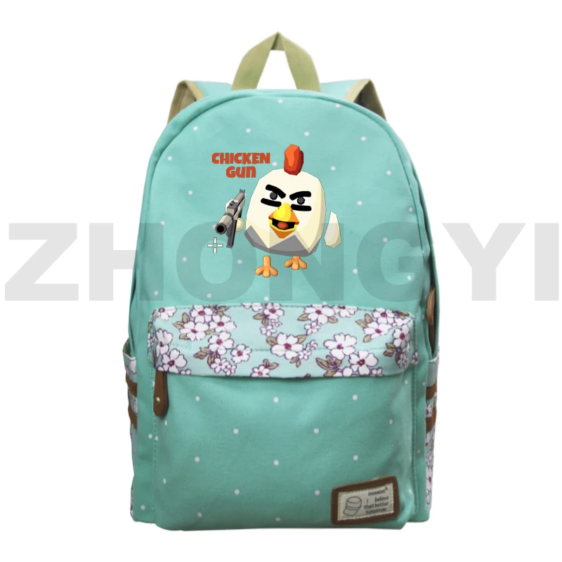 Mochila Floral de gran capacidad para mujer, bolsa deportiva de viaje para estudiantes, juego de pistola de pollo, mochilas escolares de lona para ordenador portátil