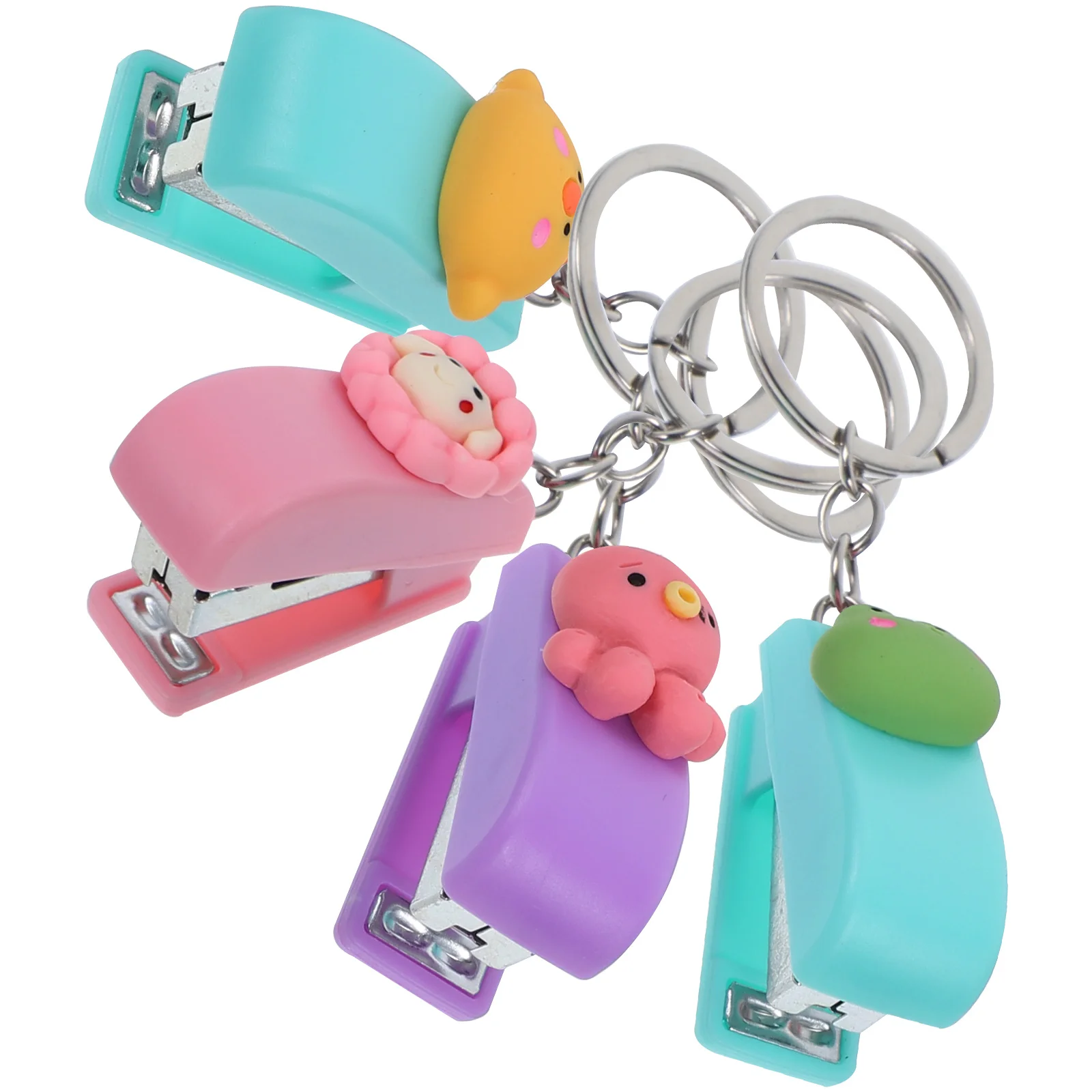 

4 Pcs Cartoon Stapler Animal Staplers Stationery Cute for Desk Small Office Keychain School