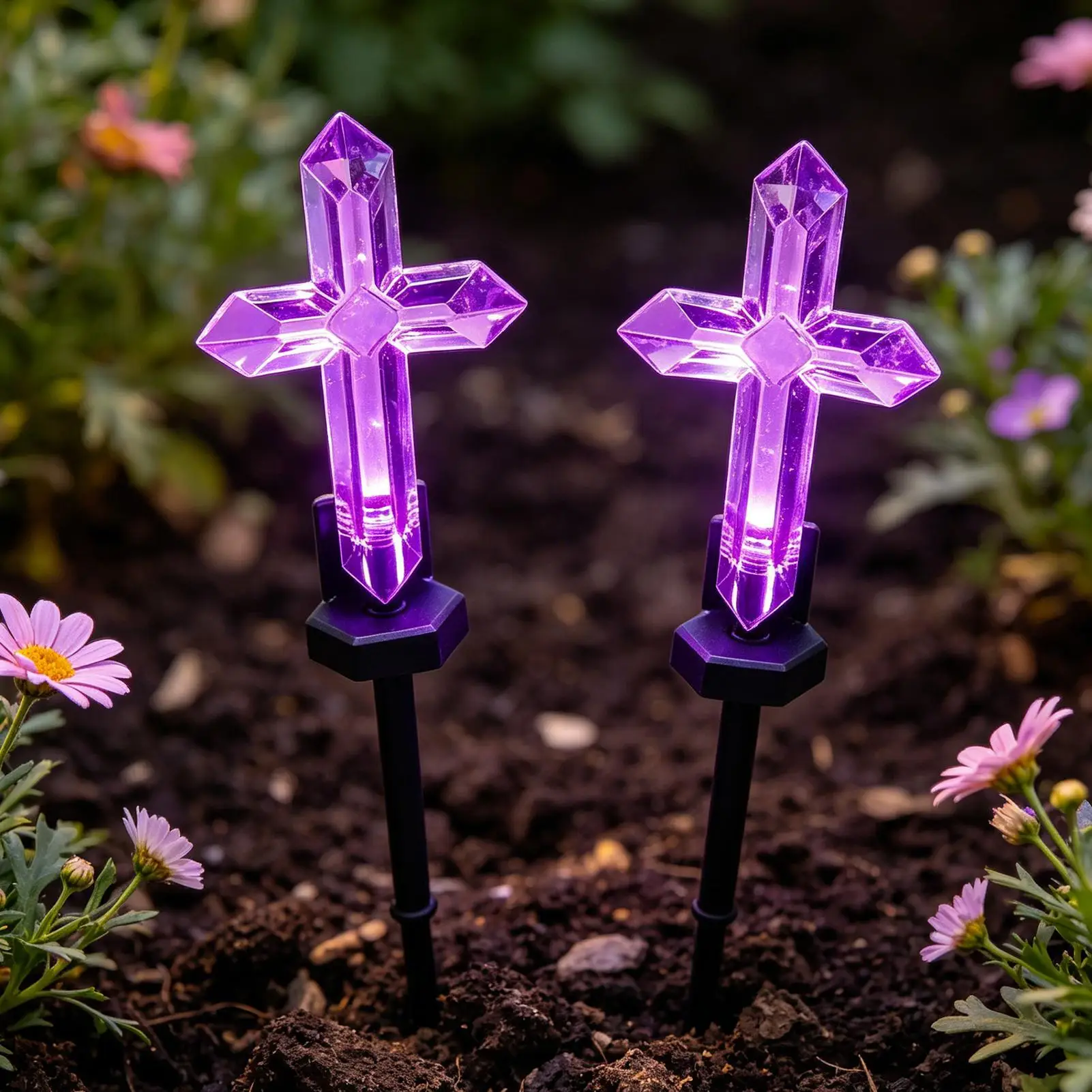 Solar Cross For Cemetery Grave Cross Shape Decor With Stake Colored LED Solar Lights For Garden Patio Lawn Yard Porch Outdoor