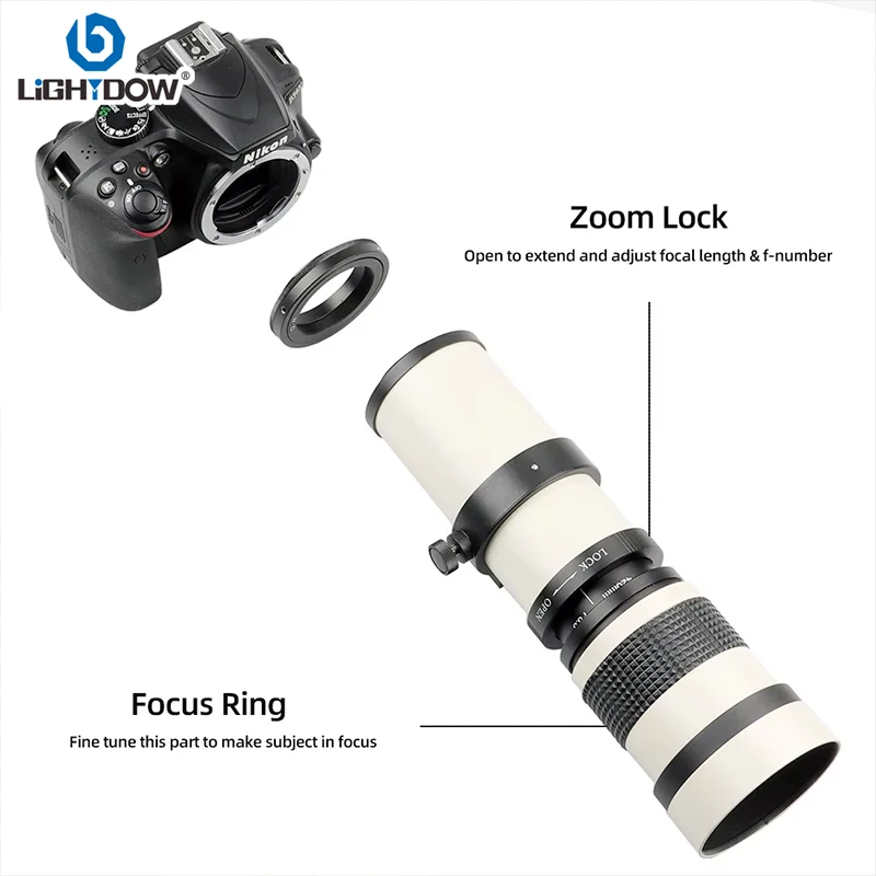 Lightdow 420-800mm f/8.3 Manual Telephoto Zoom Lens for Canon RF Canon EF Canon EF-M Nikon F Nikon Z Sony A Sony E Mount Camera