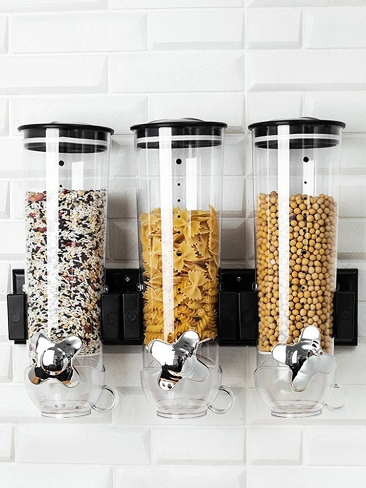 2022 New Wall Mounted Cereals Dispenser Sealed Food Storage Tank Rice Bucket Containers Transparent Cereals Bean Organizer Box