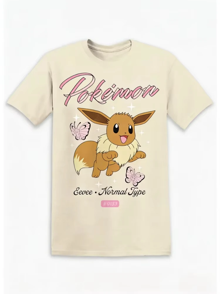 Bandai Nieuwe Pokemon Genie Eevee Vlinderprint Hoge kwaliteit mode heren korte mouw ouder-kind losse comfortabele T-shirt