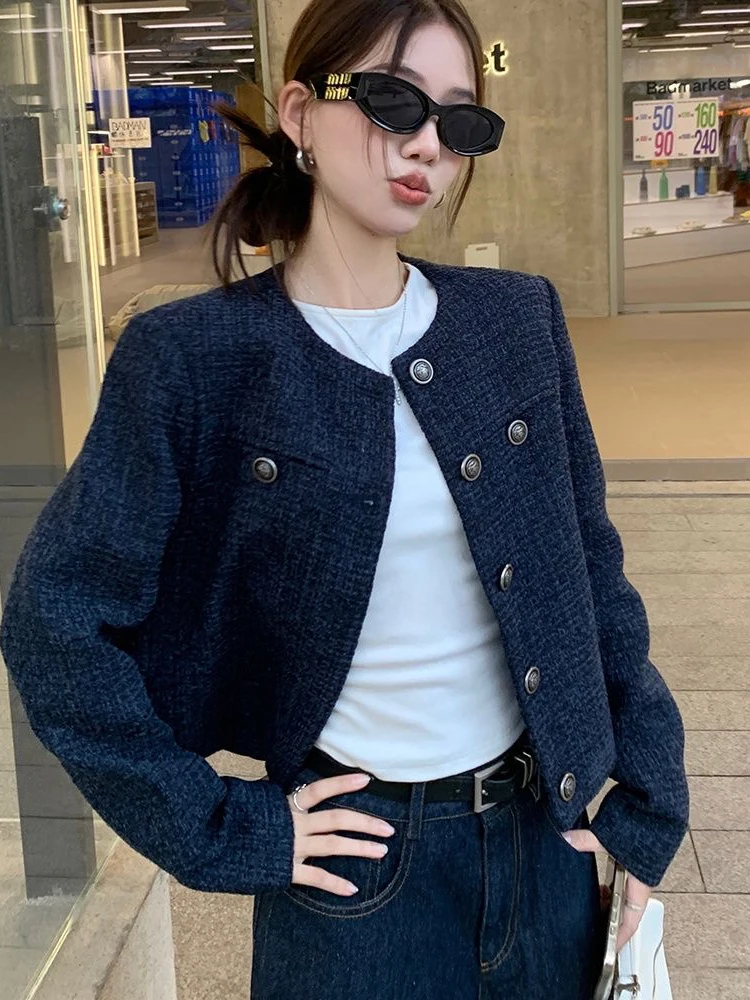 

Свободное пальто или синего цвета с дизайном на одной пуговице и пушистым ощущением для женщин, осенний сезон, дизайн Faion