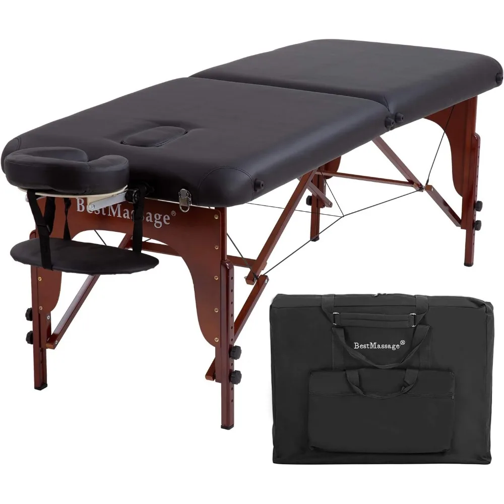 Massage Bed Portable Massage Table Lash Bed Height Adjustable 2 Fold Massage Table PU SPA Bed Portable Salon  Black