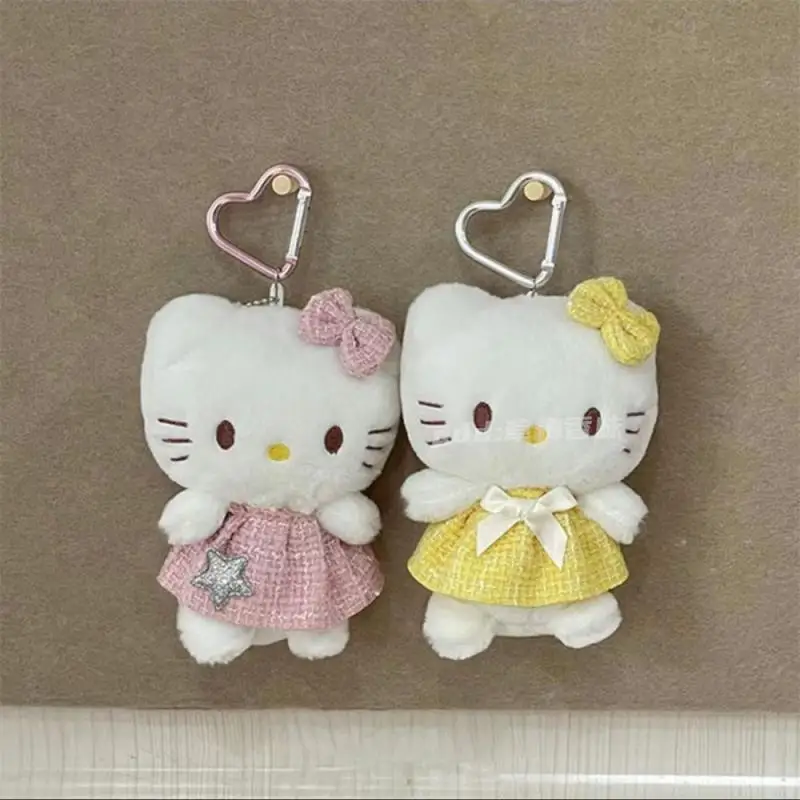 Ins Light Yellow Hello Kitty Plush Pendant Doll Cute Cartoon Car Decoration Keychain Anime Toys for Children Baby Birthday Gifts