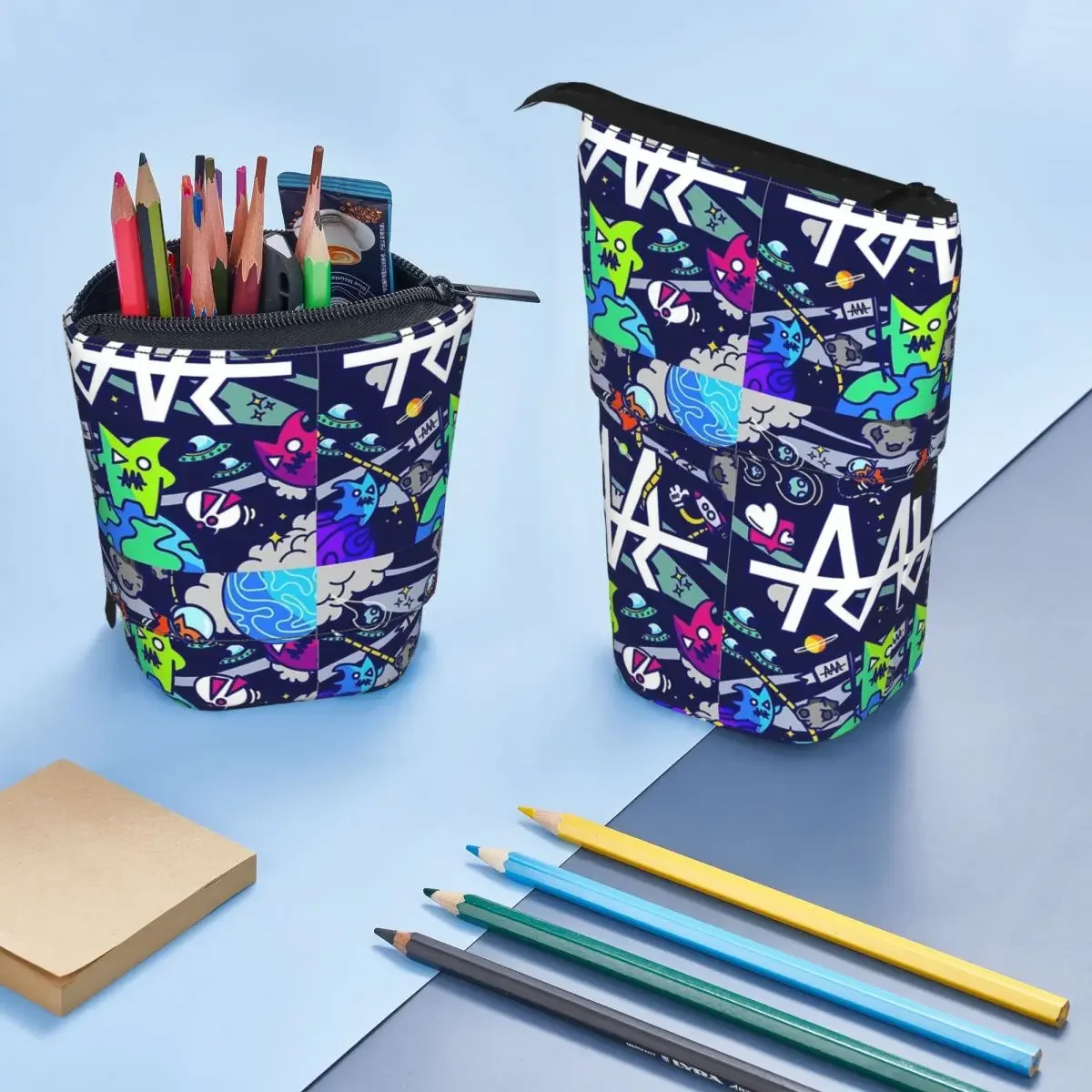 Team RAR Space Monsters Wendefedermäppchen für Kinder, Schule, Stiftbox, Bleistiftbeutel, Schreibwaren, Stifthalter, Tasche