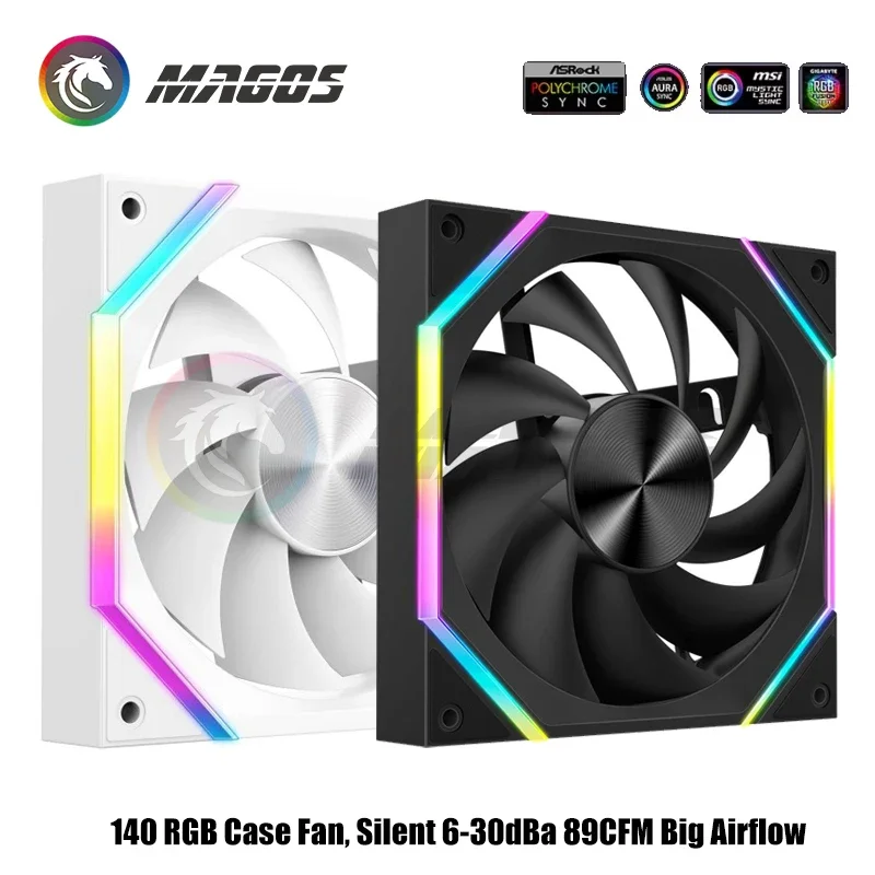 

14cm Computer Cabinet 14025 Cooler Silent 6-30dBa 89CFM Big Airflow,140 RGB Case Fan,Support Mobo 5V ARGB SYNC A14