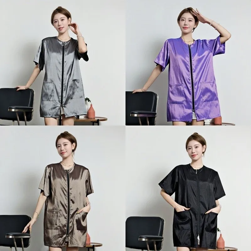 

Anti Oil Dirty Short SleevedWith Kitchen Apron With Pockets Women'sPainting Cooking Working Nail Salon Beauty Apron Work Uniform