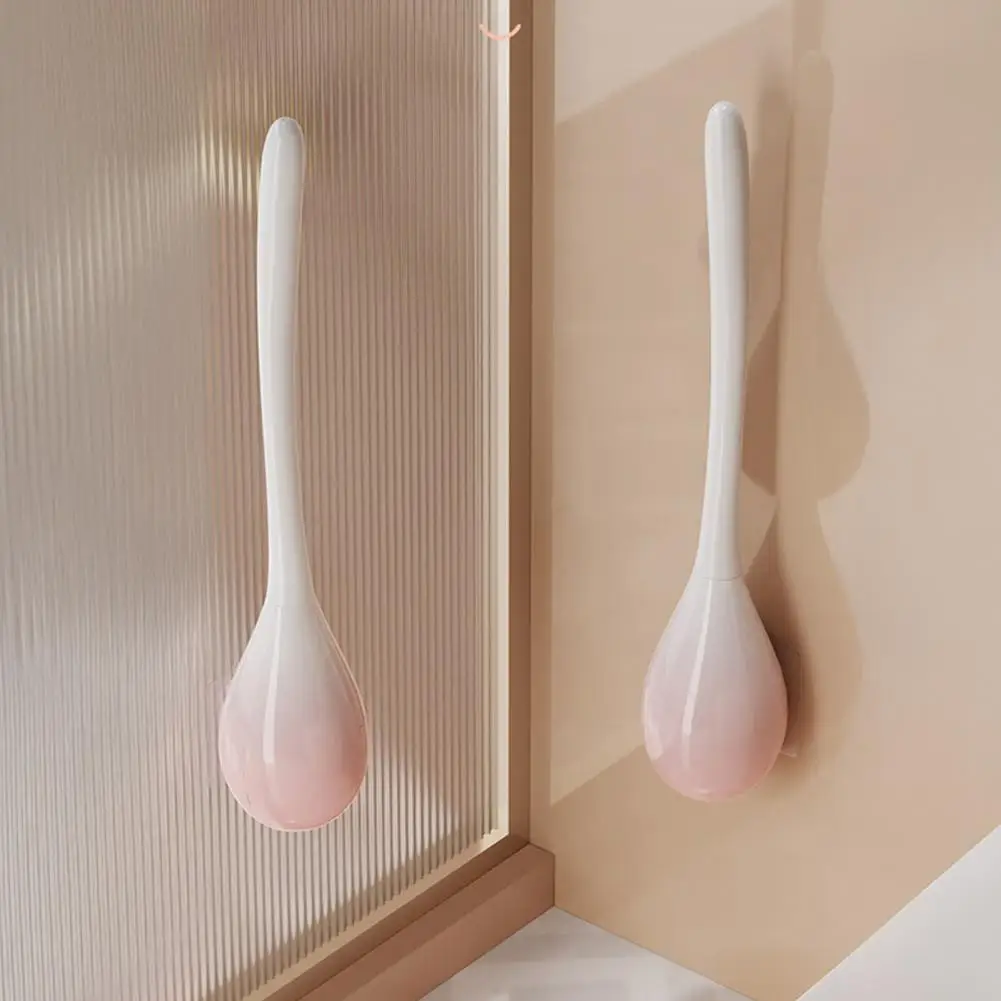 Wall Mount Toilet Brush Toilet Brush with Long Handle Soft Silicone Brush Head Full Coverage Scrubber Quick-drying Bathroom Tool