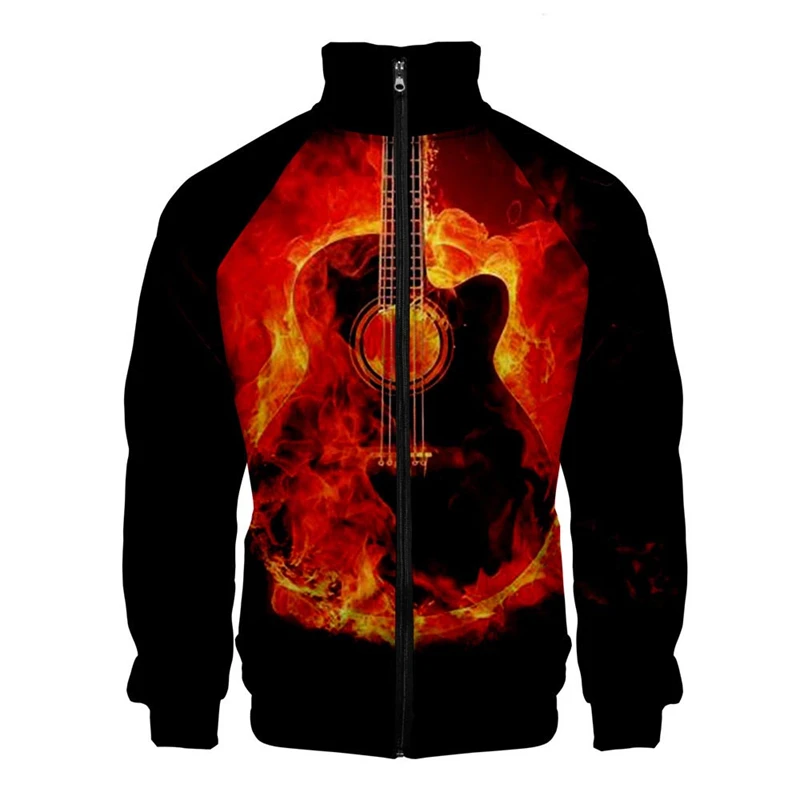 Guitar Music 3D Digital Printed lapel Collar Zipper Jacket Men/Women Long Sleeve Jackets Streetwear Coat Fashion Newest Clothes