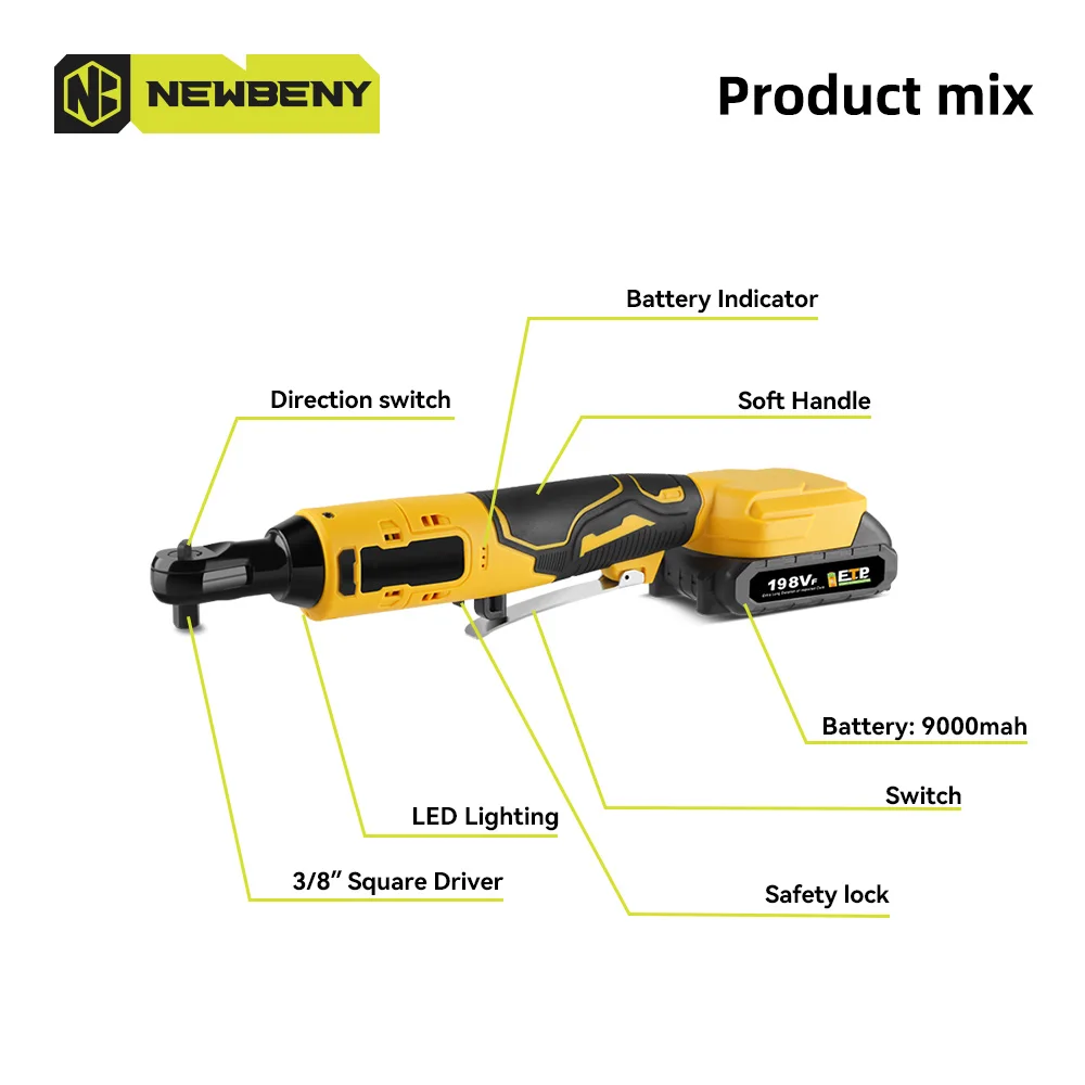 Newbeny 18v 200n. m elektrische Schraubens chl üssel Ratsche Zoll kabellose wiederauf ladbare Reparatur Entfernung Schraube Mutter Elektro werkzeug