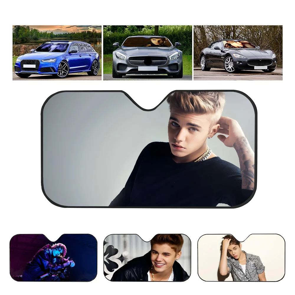

Singer J-justin Bieber-r Anime Custom Cartoon Anime Car Windshield Sunshade Foldable Sun Blocker Car Window Shades