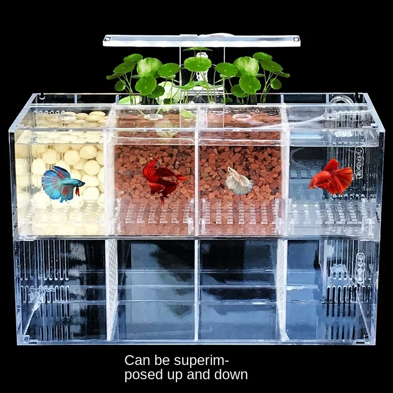 Aquarium Fish Tank For Betta Fish & Aquatic Heating Pad LED Light Acrylic Isolation Small Plexiglass Pump Filter Fishbowls