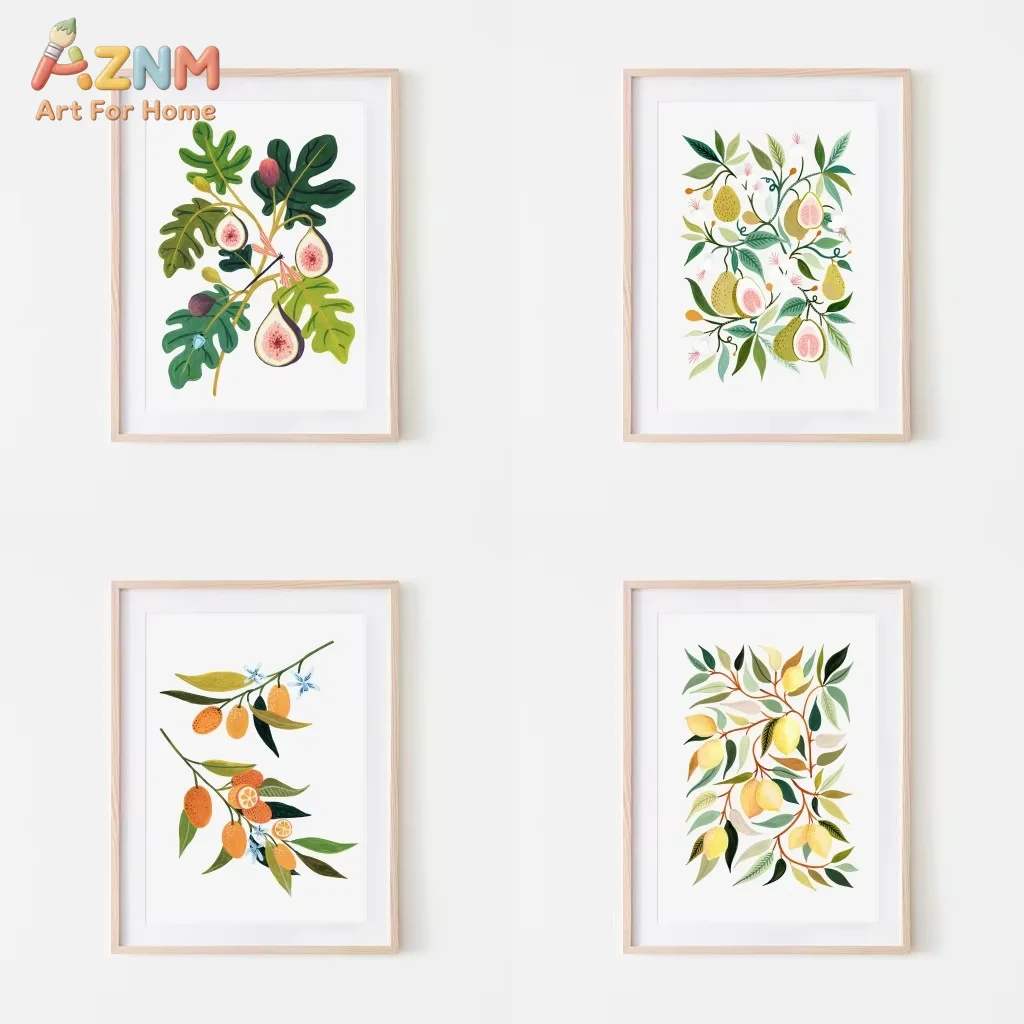AZNM Botanical Fig Lemon Citrus Tropical Fruit Canvas Wall Art Print Decor
