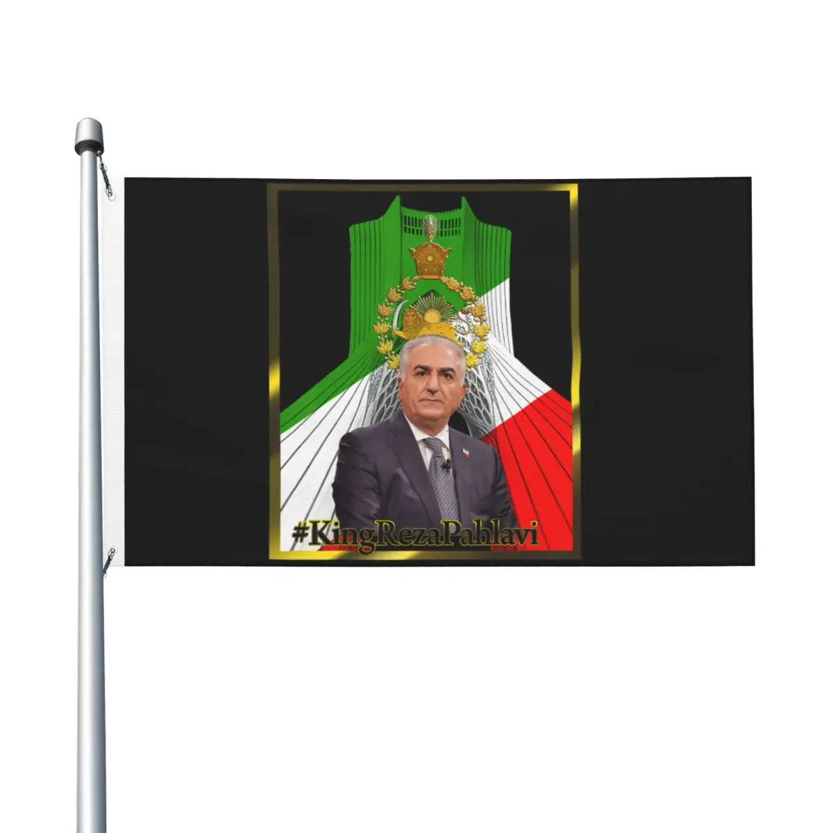 90X150cm Crown Prince Reza Pahlavi With SHAHYAD TOWER Flag For Living Room Dorm Party Decor Hanging Pattern Flags Banner