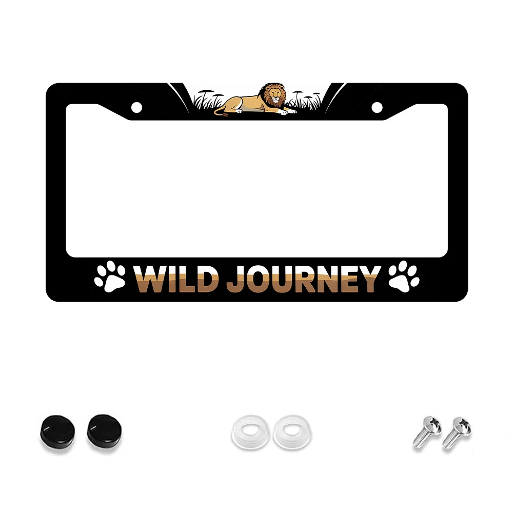 

1 шт. черная алюминиевая рамка номерного знака с 2 отверстиями и рисунком льва, 6x12 дюймов, включает комплект винтов, ретро-новинка, украшение автомобиля