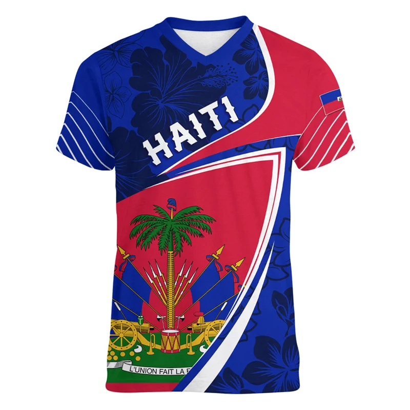 Haiti Independence Day T Shirt Men Cool 3d Printed Sports Tennis T-shirt V Neck Short Sleeve Tops Summer Football Tee Shirts