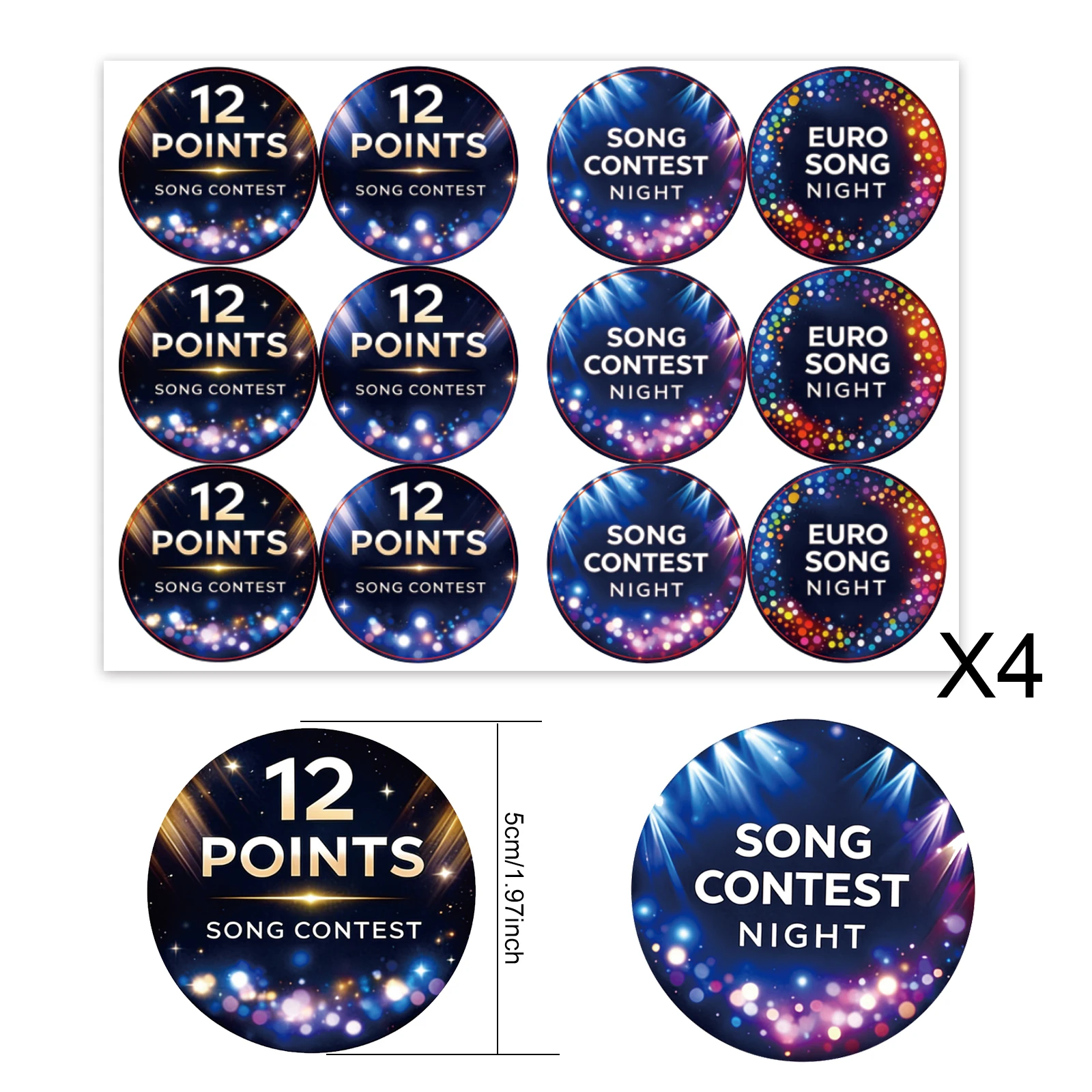 12 point song competition party badge sticker Eurovision Song Contest theme sticker party decoration voting prop 5cm circular de