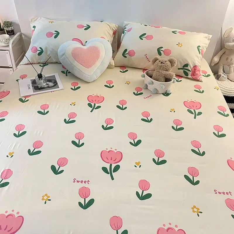 Cute Cartoon Fitted Bed Sheet Single Piece 3pcs Simmons Mattress Dust-proof Protective Cover Anti Slip Fixed Bed Sheet Summer