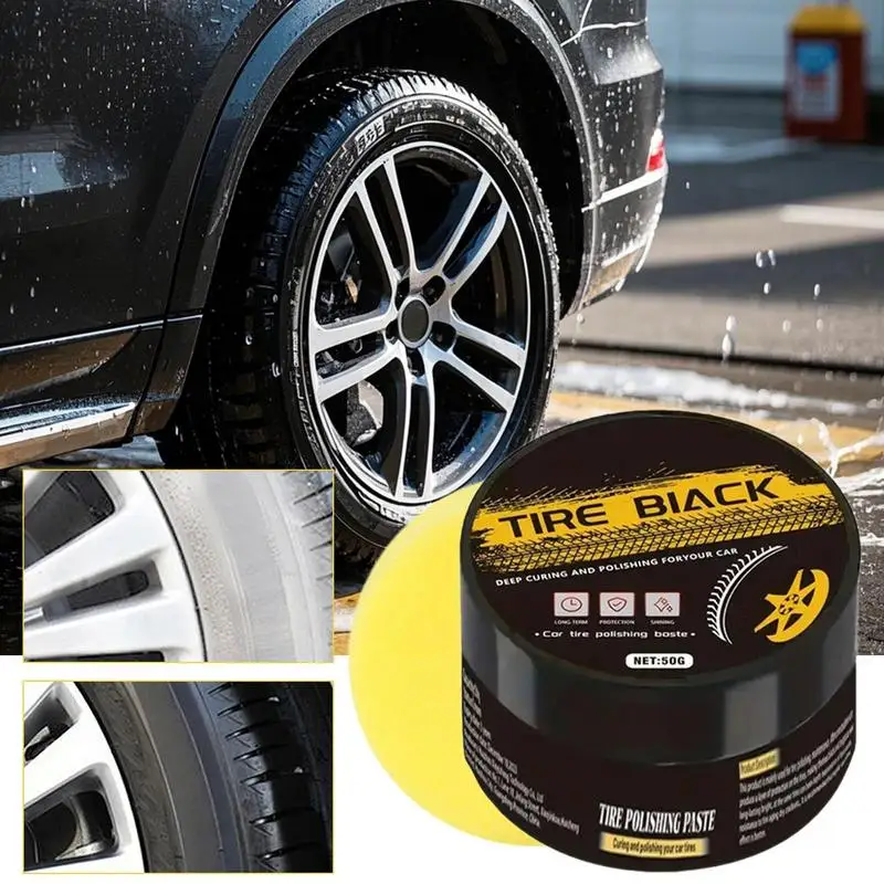 タイヤ黒高光沢ホイールコーティング長期的な研磨ペースト 50 グラム多目的タイヤ光沢剤スポンジ付き車のクリーニング