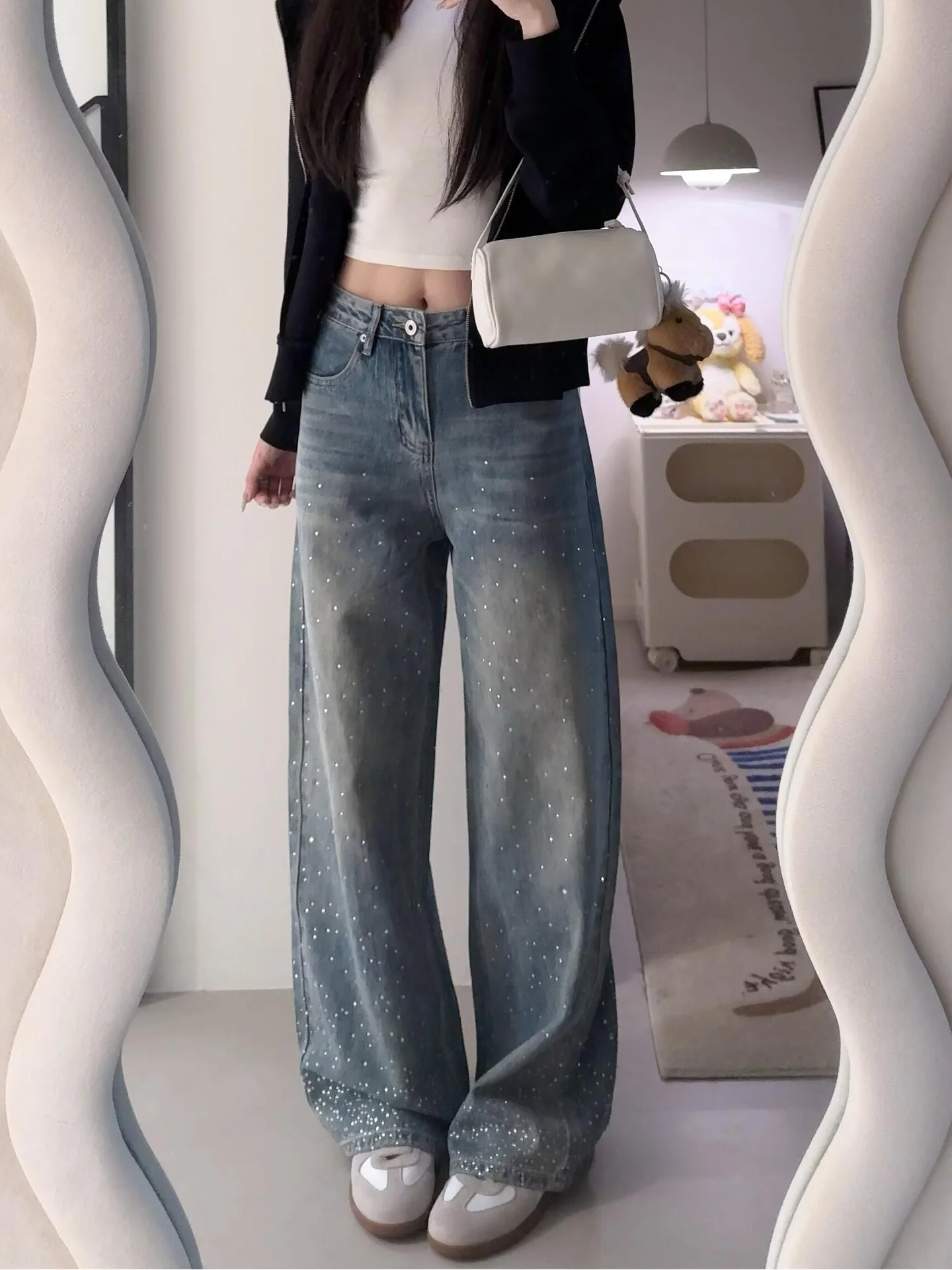 

Slimming High Waist Wide Leg Jeans Women's Summer New Style Vintage Long Straight Cut Denim Pants for Pear Shaped Body