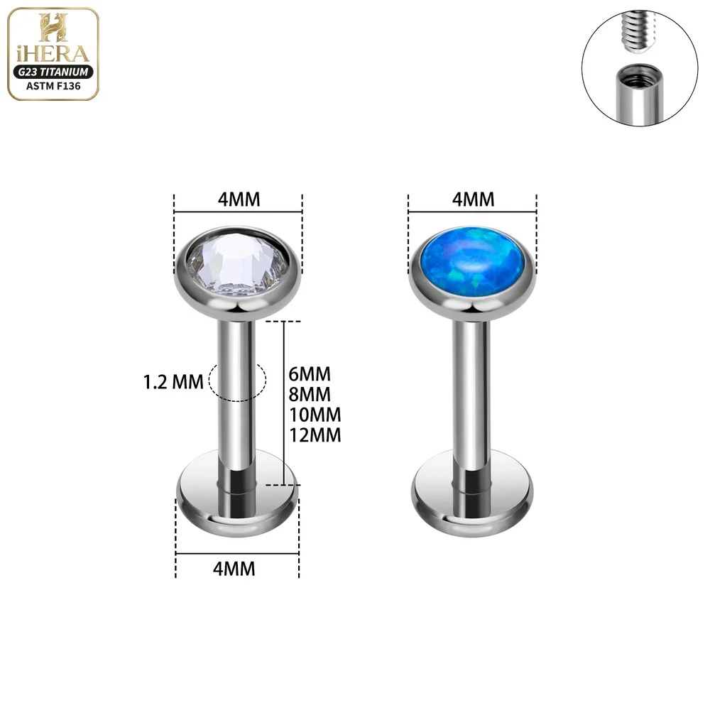 ASTM F136 Titanium Sparkly Round CZ Labret Stud Internal Thread Lip Tragus Helix Piercing Jewelry Wholesale Lot 1/10pcs