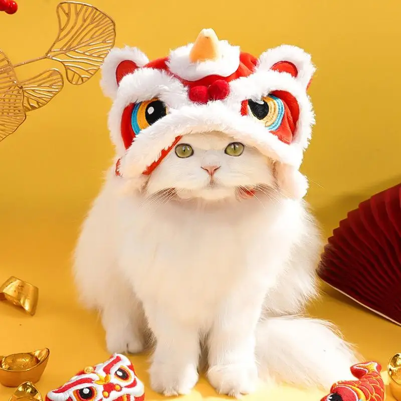 Hats For Cats Cute Plush Cat Hat Pet Costumes Chinese New Year Costume Soft Warm Lion Dance Clothes For Cat Puppy Dog Holiday