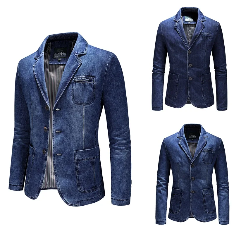 

Casual Faionable Denim Jaet Men's Spring Autumn Outerwear Thiened Long Sve Tee Button Single-breasted Suit Jaet