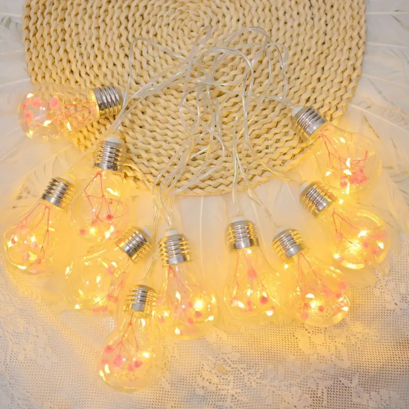 Pink Lavender Bulb Lights String LED Fairy Lights Battery-operated Garland Aesthetic Room Decor Garden Party Wedding Lighting