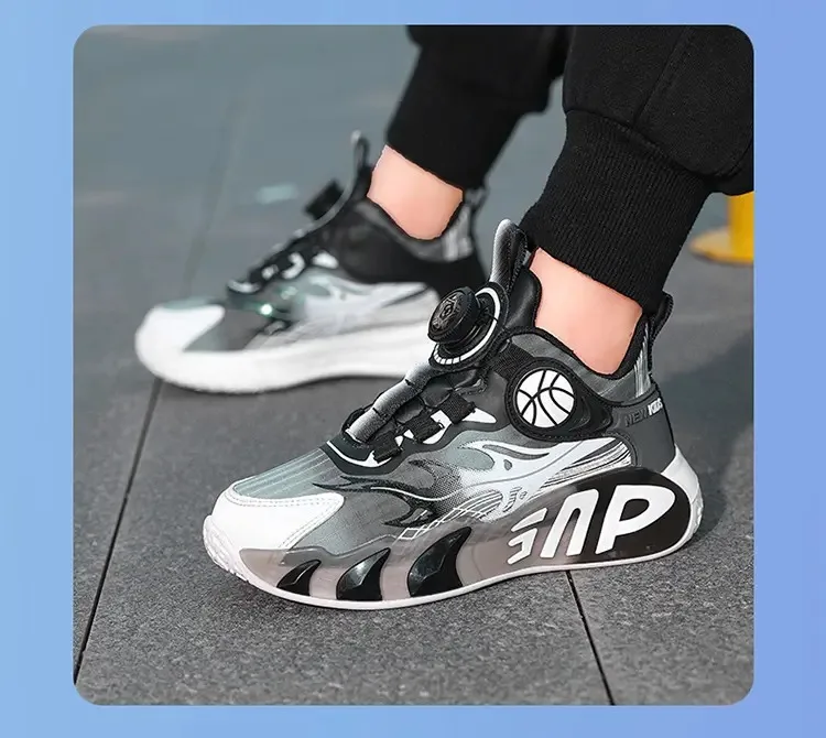 

Children's Basketball Shoes Boys Running Shoes Spring Autumn New Style Rotation Button Design Breathable kids sneakers