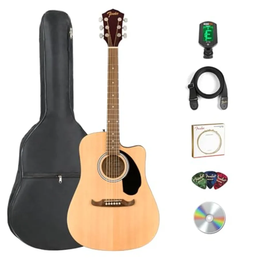 Guitarra Electroacústica Dreadnought Cutaway FA-125CE - Paquete Natural con Funda, Afinador, Correa, Cuerdas, Púas y Austin Bazaar