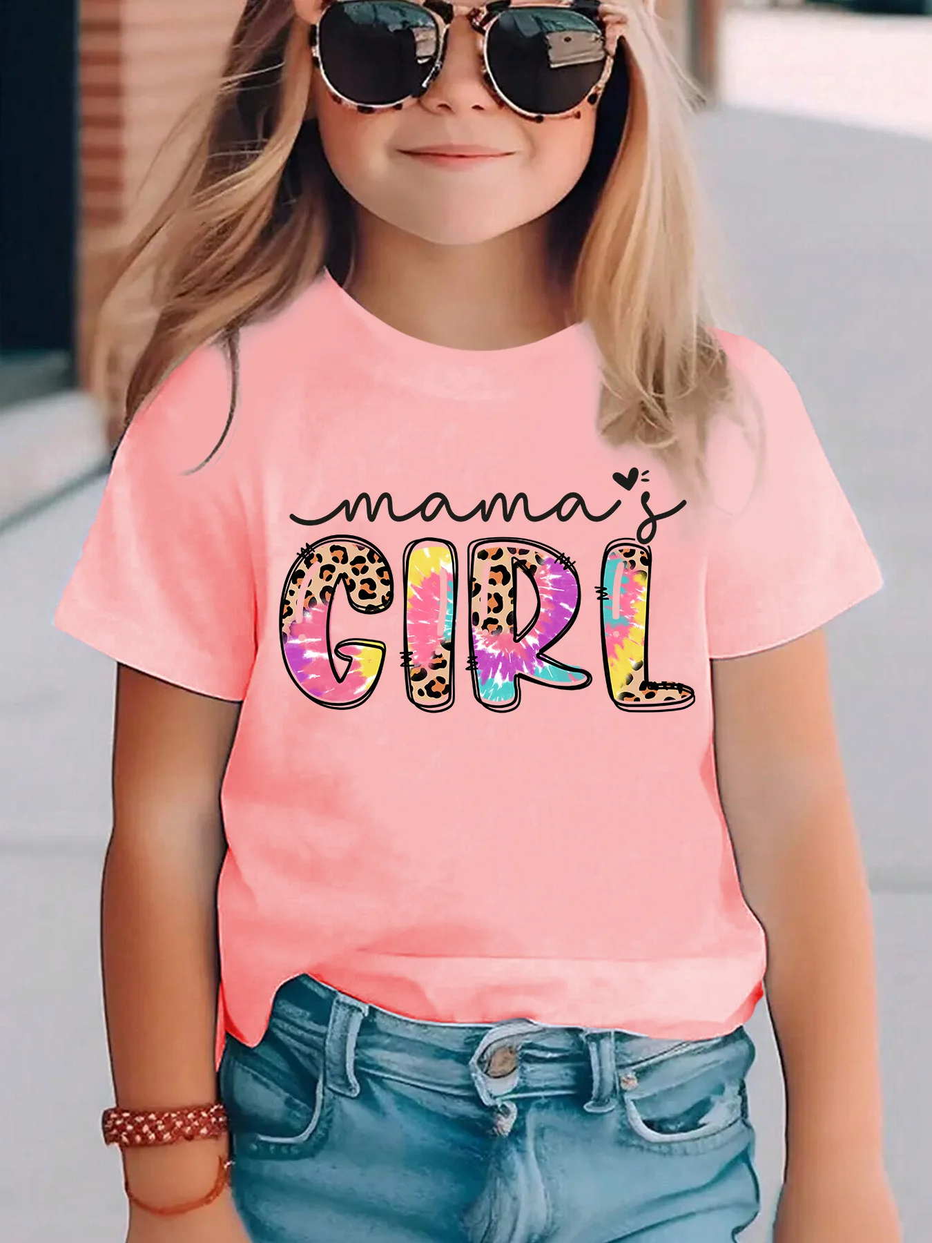 Summer Fashion Children's T-shirt Mama 'Girl Letter Element Printed Parent Child Top Simple Round Neck Short Sleeve