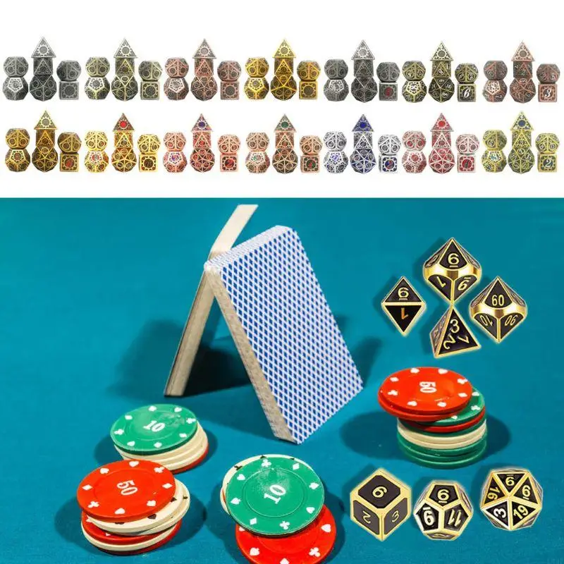 7 قطع زنبق زنك الزنك المعدني مجموعة polyhedral gear نمط الجدول لعبة الزهر سهلة القراءة الأرقام