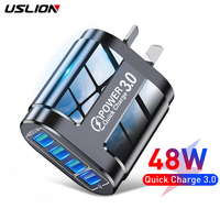 USLION 48W Fast Charging Australian Standard Plug USB Charger 4 Ports QC 3.0 USB Mobile Phone Travel Charger Universal Adapter