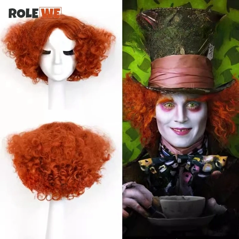 Perruque Courte Bouclée Rouge et Orange pour Cosplay, Accessoire Capillaire avec Bonnet pour ixd'Halloween et Carnaval