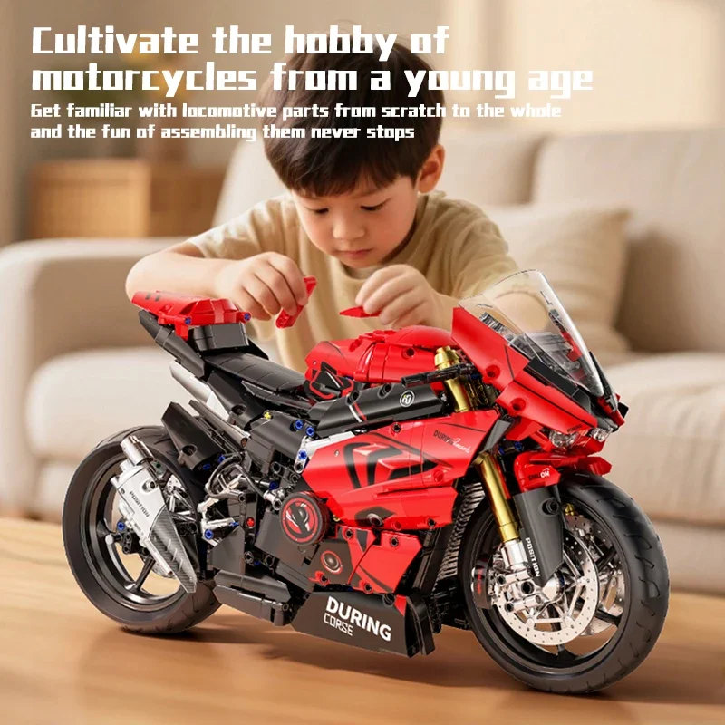 1:5 Schaal Racing Motorcycle Bouwstenen MOC Bricks Kit met realistische stuur- en ophanging DIY Assembly Collectible Model