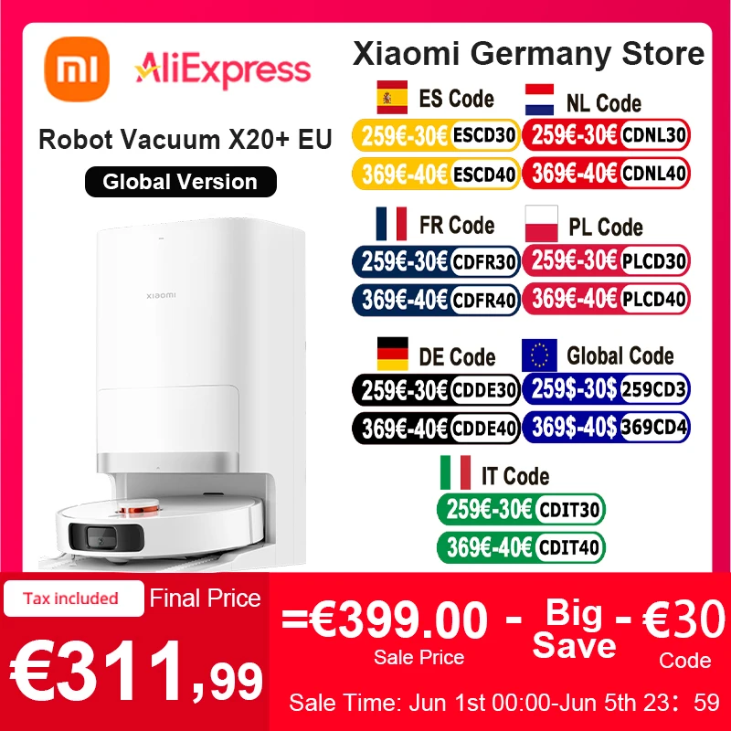 Global Version Xiaomi Robot Vacuum X20+ Voice Control Automatic Dust Collection Whole House Scan