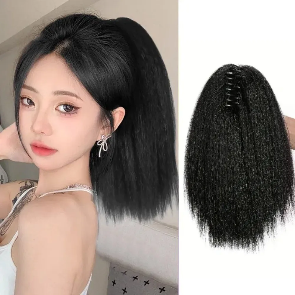 

Natural Fluffy Slight Curly Grabber Clip-on Ponytail Wig Girls Simulated Pony Tail Women Straight Hair Extension