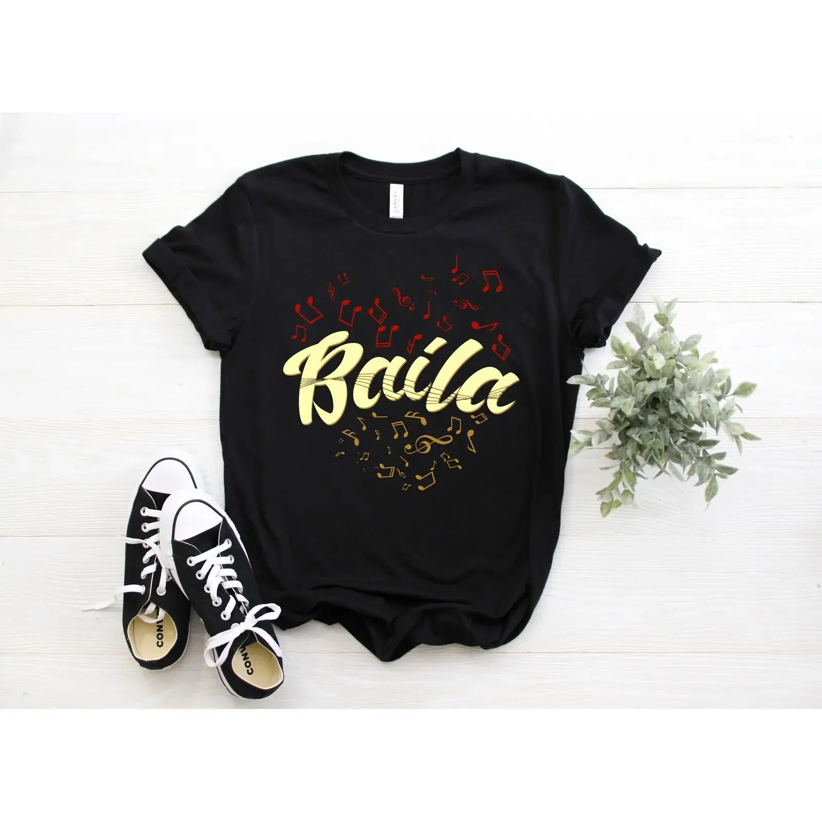 Baila Music Note Salsa Dance T Shirt Dancing Lover Casual for Dancers vintage Washed Stretched Breathable Comfortable homme