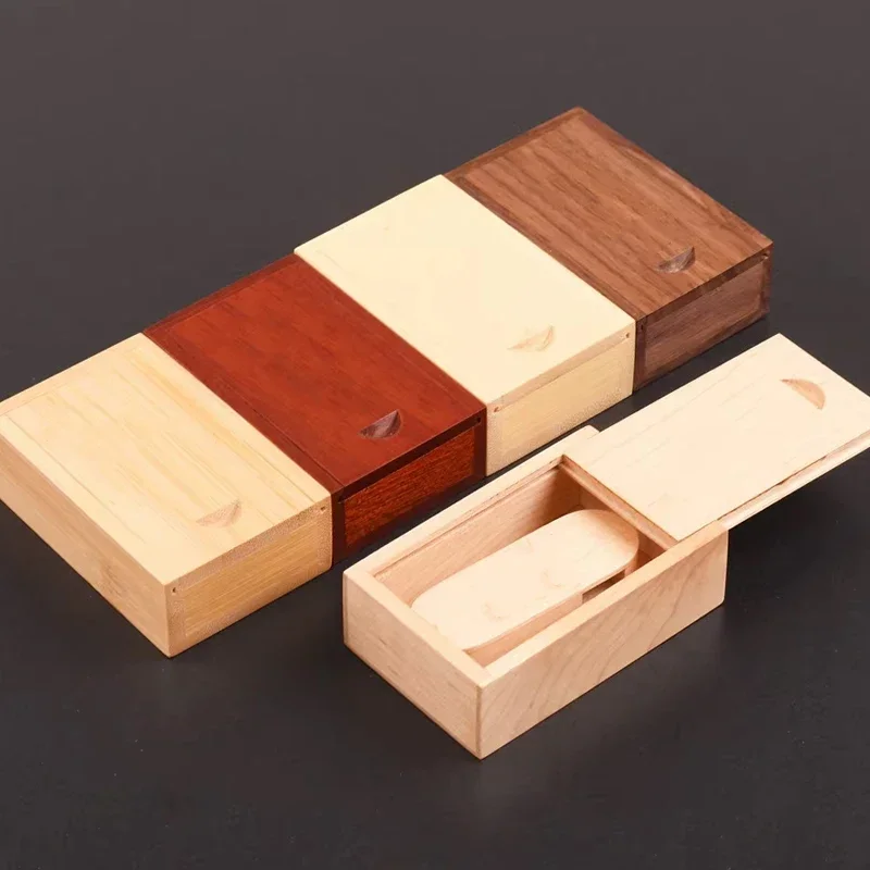 Natural Wood Gift Boxes with Sliding Top Storage Box for Necklace Ring Jewelry or USB Wood Storage Box Organizer with Bamboo Lid