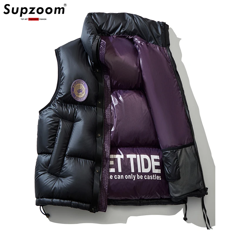 Supzoom 2023 Top Fashion New Arrival Letters Leather Stand Collar Autumn And Winter For Men And Women Warm Thickened Down Vest