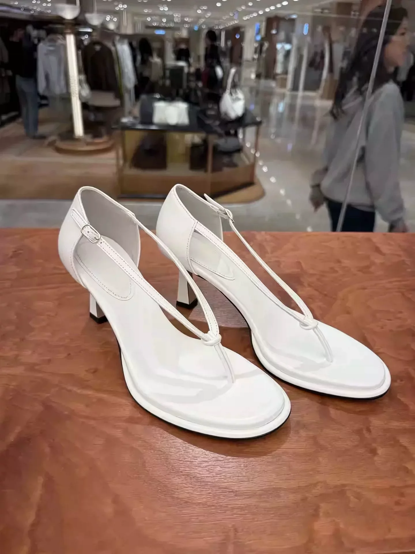 Women's White Minimalist T-Strap Thong Stiletto Heel Sandals Summer Classic Clip-Toe Design Ankle Buckle Elegance Ladies Shoes